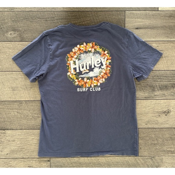 VTG Surf Club Hurley Graphic Floral Hibiscus Blue T-Shirt Mens L Skate Tee Y2K - Picture 1 of 8
